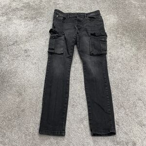 Boohoo Man Skinny Cargo Slim Denim Jeans Mens 34 Black Dark Wash Casual 32x29